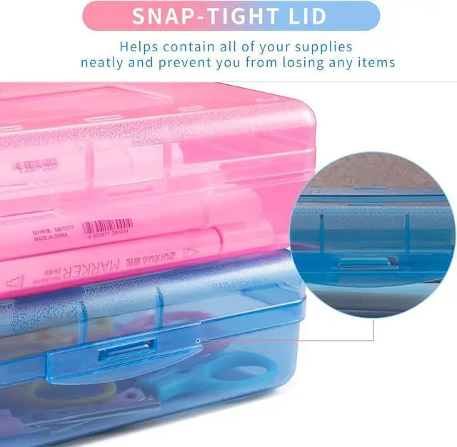 Alt view image 4 of 6 - Sooez 3 Pack Pencil Case, Large Hard Pencil Box Bulk, Clear Crayon Box | Marker Pen Organizer, Plastic Storage Container with Snap Lid, Art Craft Organizer Back to School Supplies, Colorful