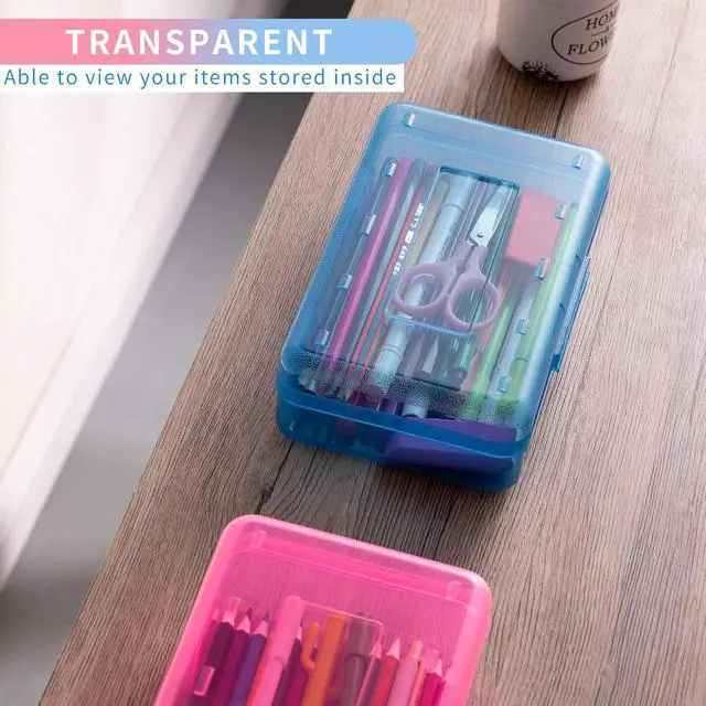 Alt view image 6 of 6 - Sooez 3 Pack Pencil Case, Large Hard Pencil Box Bulk, Clear Crayon Box | Marker Pen Organizer, Plastic Storage Container with Snap Lid, Art Craft Organizer Back to School Supplies, Colorful