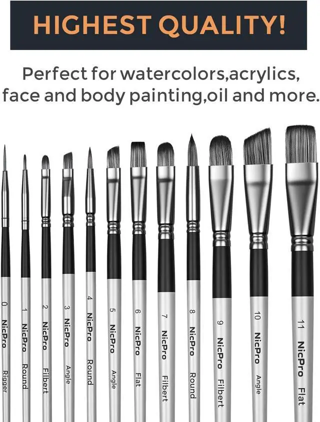 Alt view image 7 of 7 - Nicpro 12pcs Artist Paint Brush Set, Paint Brushes for Acrylic Painting | Craft Paintbrushes for Oil Watercolor Gouache, Tempera, Face Body, Fabric Leather Model, Art Supplies for Artists Beginners