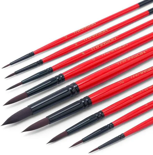 Main image of Transon Round Paint Brush Set 9pcs Synthetic Sable Hair for Acrylic Painting Watercolor Painting Gouache Ink Craft and Detail Painting