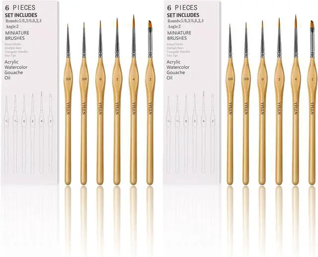 Main image of 6Pcs Miniature Paint Brushes Set with Triangular Handles - for Acrylics, Oils, Watercolors & Paint by Number, Figurine2PACK