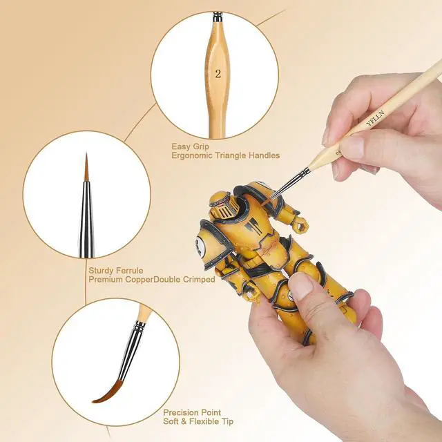 Alt view image 4 of 7 - 6Pcs Miniature Paint Brushes Set with Triangular Handles - for Acrylics, Oils, Watercolors & Paint by Number, Figurine2PACK