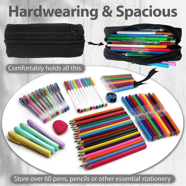 Alt view image 5 of 7 - Fashion Stationery Black Pencil Case, Large Capacity, 2 Compartments