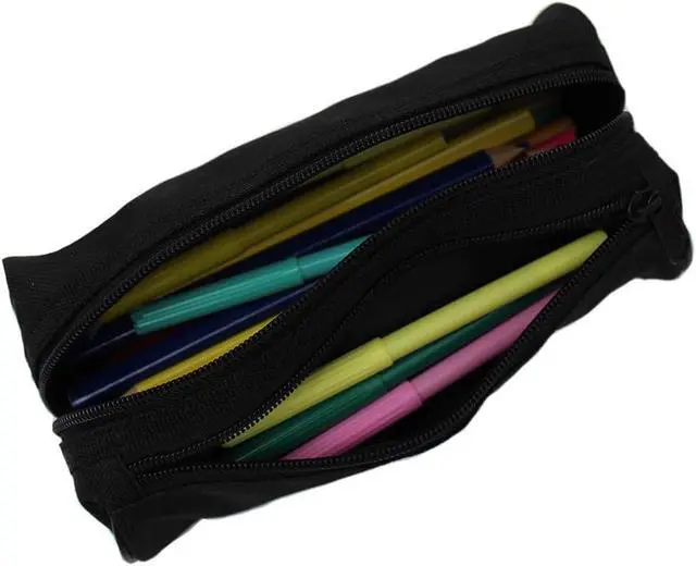 Alt view image 7 of 7 - Fashion Stationery Black Pencil Case, Large Capacity, 2 Compartments