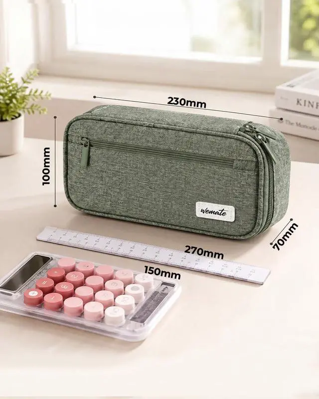Alt view image 3 of 6 - WEMATE Pencil Case, Large Capacity Pencil Pouch, Big Storage Organizer | for Stationery, Zipper Pen Bag, Travel Pen Box, Office Organizer Makeup Bag, for Men Women Green