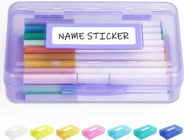 Main image of Sooez Pencil Box with Personalized Sticker, Large Hard Pencil Case Organizer, Clear Plastic Crayon Box for Girls and Boys, Colored Marker Organizer, Small Plastic Containers/Bins with Lids, Art Supply