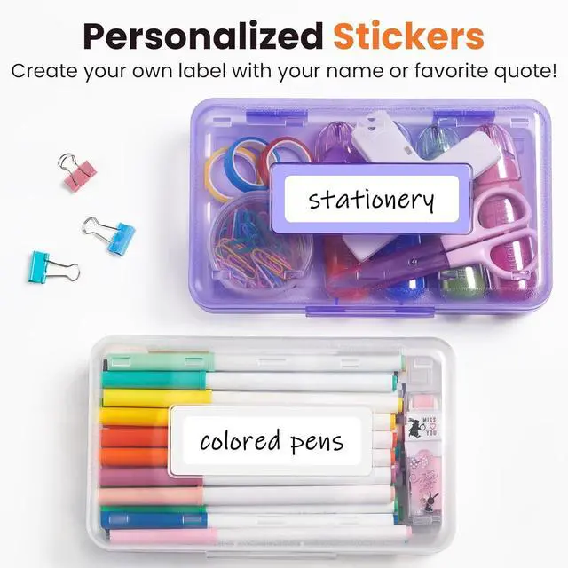 Alt view image 2 of 7 - Sooez Pencil Box with Personalized Sticker, Large Hard Pencil Case Organizer, Clear Plastic Crayon Box for Girls and Boys, Colored Marker Organizer, Small Plastic Containers/Bins with Lids, Art Supply