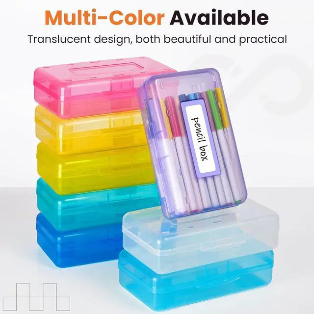 Alt view image 6 of 7 - Sooez Pencil Box with Personalized Sticker, Large Hard Pencil Case Organizer, Clear Plastic Crayon Box for Girls and Boys, Colored Marker Organizer, Small Plastic Containers/Bins with Lids, Art Supply