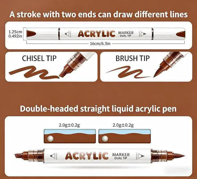 Alt view image 2 of 7 - kander 12 Colors Dual Tip Acrylic Paint Markers, Reddish Brown Color Extra Fine & Soft Brush Pen Set with Direct Ink Flow for Sketching, Detailing, Coloring on Wood, Canvas, Rock, Glass, DIY Crafts