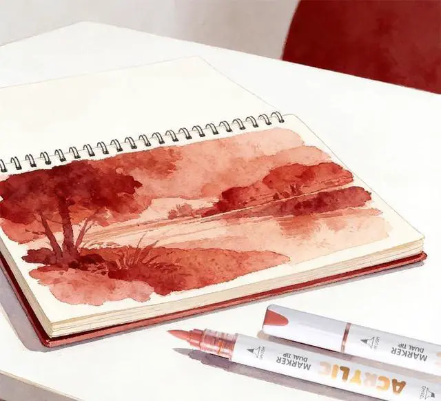 Alt view image 3 of 7 - kander 12 Colors Dual Tip Acrylic Paint Markers, Reddish Brown Color Extra Fine & Soft Brush Pen Set with Direct Ink Flow for Sketching, Detailing, Coloring on Wood, Canvas, Rock, Glass, DIY Crafts