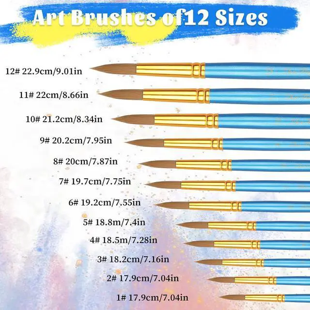 Alt view image 2 of 7 - 12pcs Round Paint Brushes Watercolor Brushes Round Water Color Paintbrushes for Acrylic Painting Artist Body Face Oil Paint Brush for Model Rock Craft Canvas Nail Art Miniature