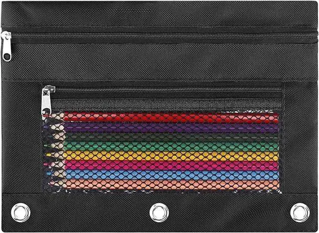 Main image of Pencil Pouch for 3 Ring Binder - 3 Hole Zipper Pen Case Bag Holder Bulk Accessories Clear Window Aesthetic Organizer Pockets