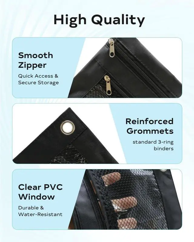 Alt view image 3 of 7 - Pencil Pouch for 3 Ring Binder - 3 Hole Zipper Pen Case Bag Holder Bulk Accessories Clear Window Aesthetic Organizer Pockets