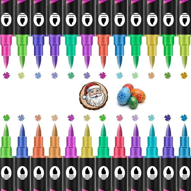 Main image of 24 Colors Acrylic Paint Markers,Dual Tip Drawing Marker Pen for Adult Art,Rock Painting,Ceramic,Wood,Plastic,Calligraphy,Scrapbooking,Brush Lettering,Card Making,DIY Crafts
