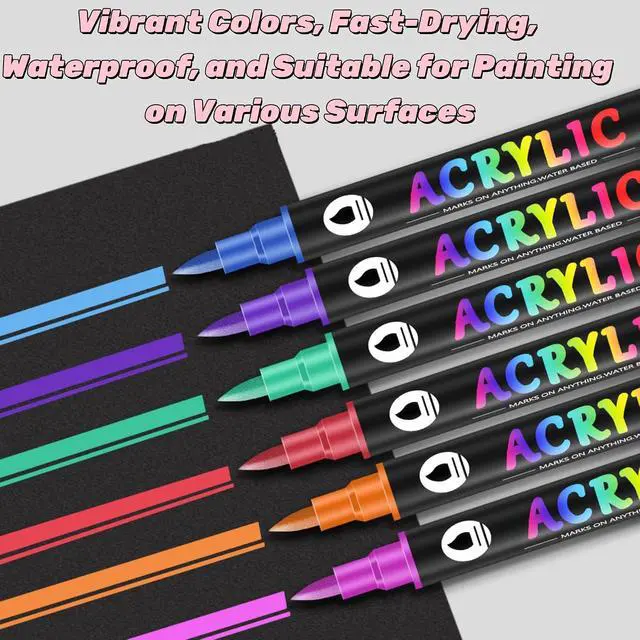 Alt view image 3 of 7 - 24 Colors Acrylic Paint Markers,Dual Tip Drawing Marker Pen for Adult Art,Rock Painting,Ceramic,Wood,Plastic,Calligraphy,Scrapbooking,Brush Lettering,Card Making,DIY Crafts