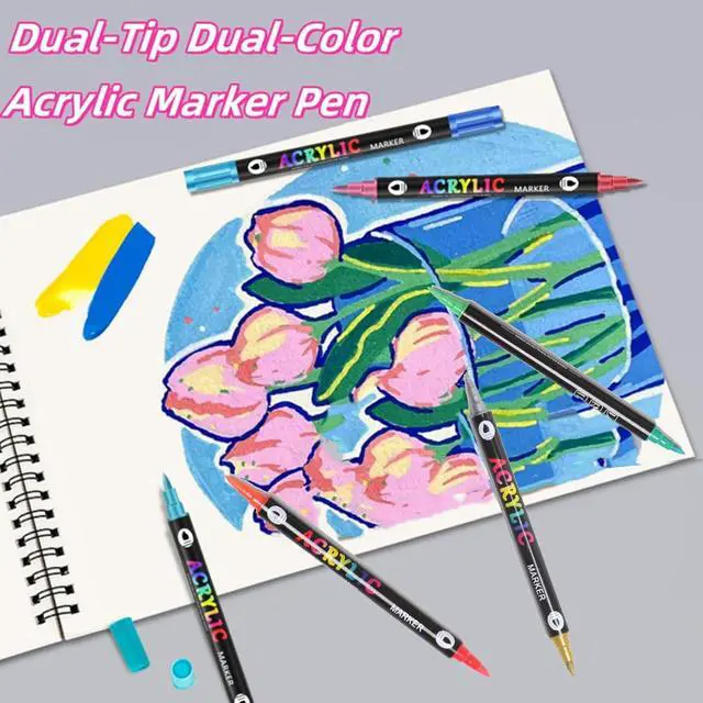 Alt view image 2 of 7 - 24 Colors Acrylic Paint Markers,Dual Tip Drawing Marker Pen for Adult Art,Rock Painting,Ceramic,Wood,Plastic,Calligraphy,Scrapbooking,Brush Lettering,Card Making,DIY Crafts
