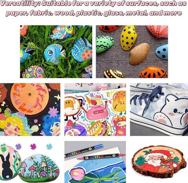 Alt view image 5 of 7 - 24 Colors Acrylic Paint Markers,Dual Tip Drawing Marker Pen for Adult Art,Rock Painting,Ceramic,Wood,Plastic,Calligraphy,Scrapbooking,Brush Lettering,Card Making,DIY Crafts