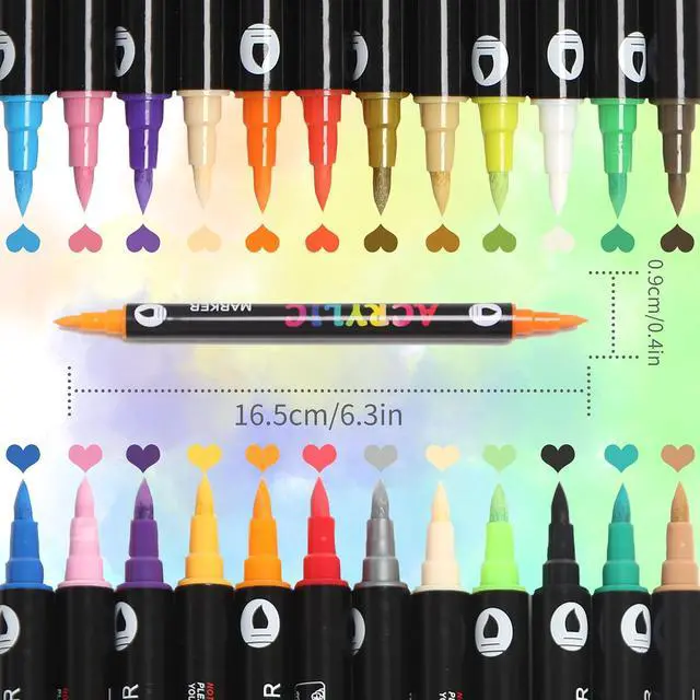 Alt view image 6 of 7 - 24 Colors Acrylic Paint Markers,Dual Tip Drawing Marker Pen for Adult Art,Rock Painting,Ceramic,Wood,Plastic,Calligraphy,Scrapbooking,Brush Lettering,Card Making,DIY Crafts