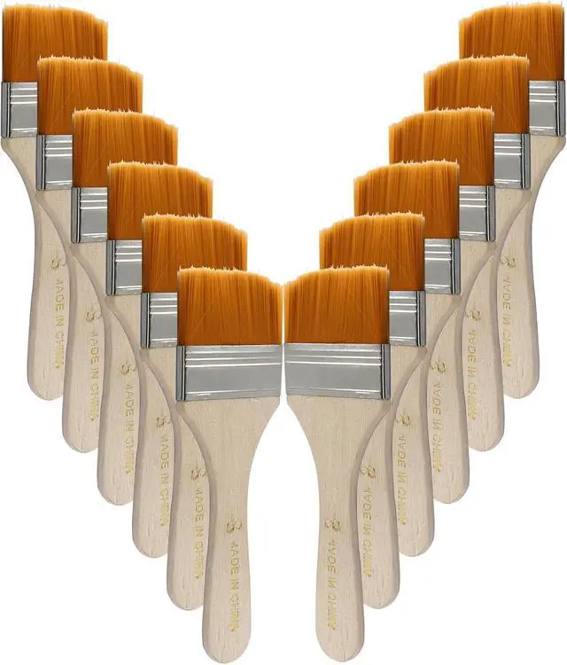 Alt view image 2 of 5 - Hitefu 12 Pcs 1.8 Inch Flat Paint Brushes | Nylon Bristle, Wood Handle, Oil Canvas Watercolor, Wall Door Cabinets Furniture Fences