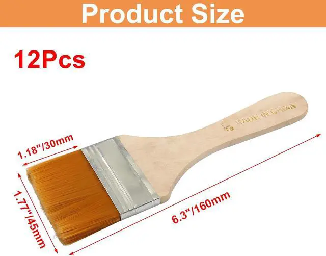 Alt view image 5 of 5 - Hitefu 12 Pcs 1.8 Inch Flat Paint Brushes | Nylon Bristle, Wood Handle, Oil Canvas Watercolor, Wall Door Cabinets Furniture Fences