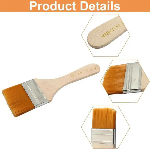 Alt view image 4 of 5 - Hitefu 12 Pcs 1.8 Inch Flat Paint Brushes | Nylon Bristle, Wood Handle, Oil Canvas Watercolor, Wall Door Cabinets Furniture Fences