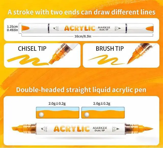 Alt view image 5 of 7 - kander 12 Colors Dual Tip Acrylic Paint Markers, Yellow Orange Color Extra Fine & Soft Brush Pen Set with Direct Ink Flow for Sketching, Detailing, Coloring on Wood, Canvas, Rock, Glass, DIY Crafts