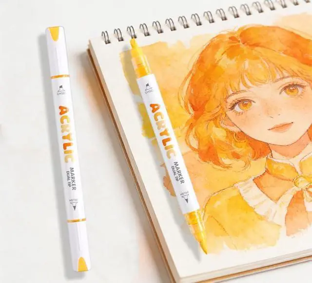 Alt view image 7 of 7 - kander 12 Colors Dual Tip Acrylic Paint Markers, Yellow Orange Color Extra Fine & Soft Brush Pen Set with Direct Ink Flow for Sketching, Detailing, Coloring on Wood, Canvas, Rock, Glass, DIY Crafts