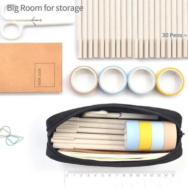Alt view image 2 of 6 - Pencil Pen Case, Big Capacity Pencil Pouch Makeup Bag Durable Office Stationery Organizer - Black
