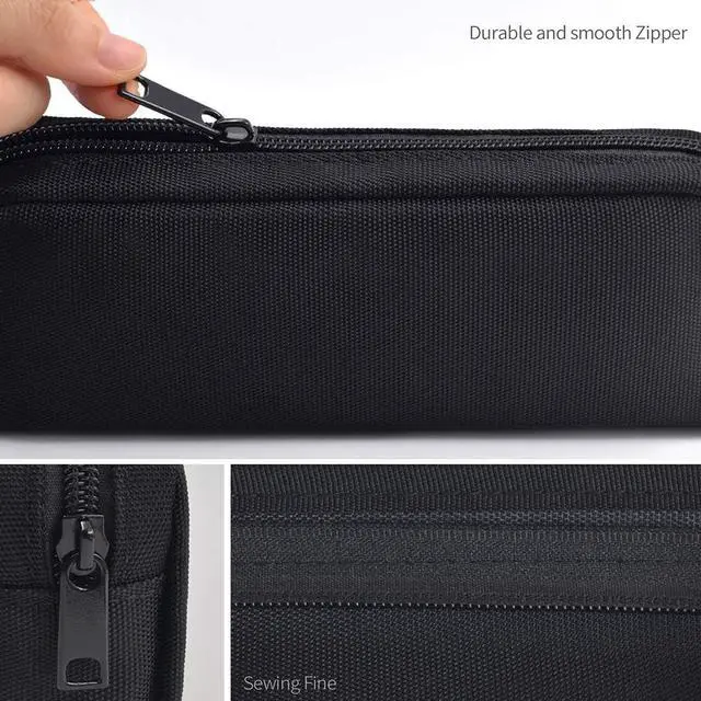 Alt view image 4 of 6 - Pencil Pen Case, Big Capacity Pencil Pouch Makeup Bag Durable Office Stationery Organizer - Black