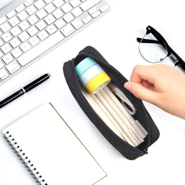 Alt view image 5 of 6 - Pencil Pen Case, Big Capacity Pencil Pouch Makeup Bag Durable Office Stationery Organizer - Black