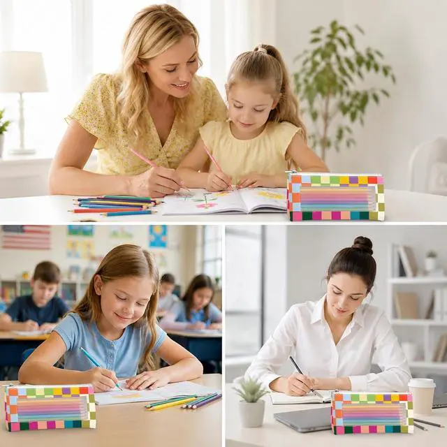 Alt view image 6 of 6 - PU Pencil Case,Clear Window & Zipper for School Office Checkered | Large Capacity PU leather pencil case,Portable & Lightweight,water resistant,multifunctional pouch,Ideal for daily storage