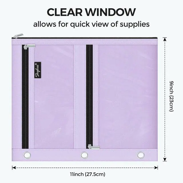 Alt view image 4 of 7 - SKYDUE Pencil Pouch for 3 Ring Binder, 3 Pockets and Clear Window,11" x 9" | 3 Compartment Zipper Pencil Case, Large Capacity Organizer for School Supplies, Students, Kids & Teachers