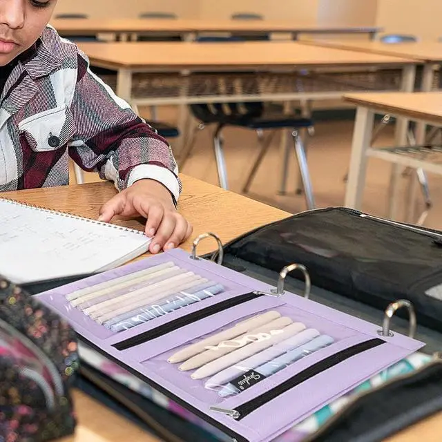 Alt view image 5 of 7 - SKYDUE Pencil Pouch for 3 Ring Binder, 3 Pockets and Clear Window,11" x 9" | 3 Compartment Zipper Pencil Case, Large Capacity Organizer for School Supplies, Students, Kids & Teachers