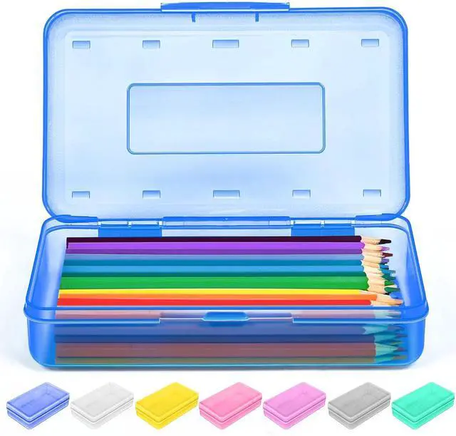 Main image of Sooez Pencil Case, Pencil box, Crayon box, Back to School Supplies | Clear, Plastic, Large, Snap-tight Lid, Stackable, Hard, Small Storage Box Art Craft Marker School Box Organizer for Boys Girl