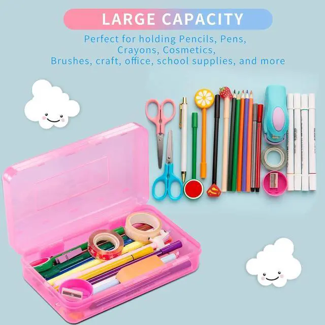 Alt view image 3 of 6 - Sooez Pencil Case, Pencil box, Crayon box, Back to School Supplies | Clear, Plastic, Large, Snap-tight Lid, Stackable, Hard, Small Storage Box Art Craft Marker School Box Organizer for Boys Girl