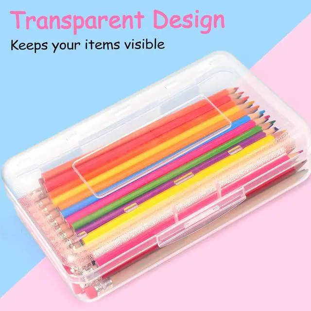 Alt view image 4 of 6 - Sooez Pencil Case, Pencil box, Crayon box, Back to School Supplies | Clear, Plastic, Large, Snap-tight Lid, Stackable, Hard, Small Storage Box Art Craft Marker School Box Organizer for Boys Girl