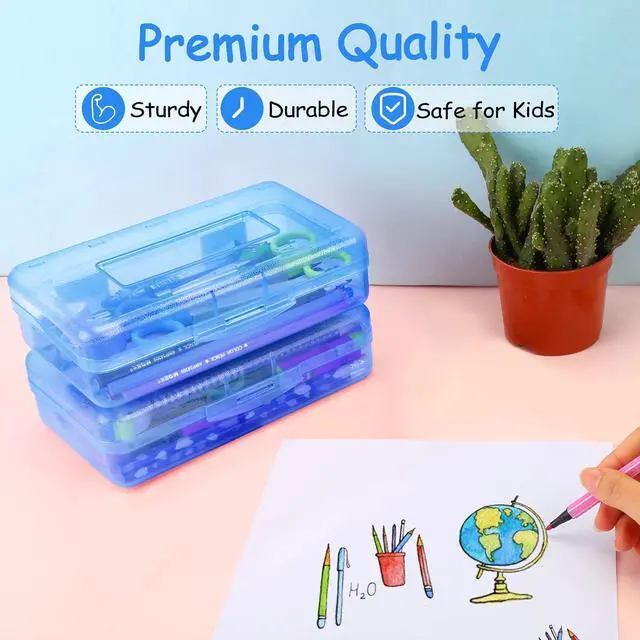Alt view image 5 of 6 - Sooez Pencil Case, Pencil box, Crayon box, Back to School Supplies | Clear, Plastic, Large, Snap-tight Lid, Stackable, Hard, Small Storage Box Art Craft Marker School Box Organizer for Boys Girl