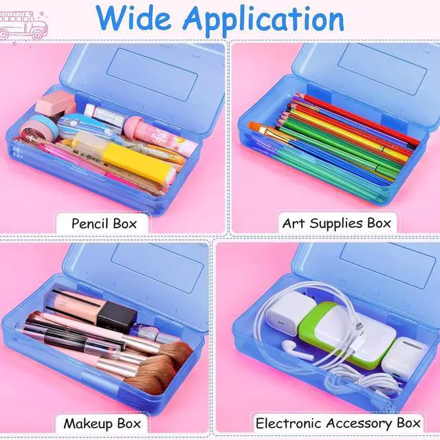 Alt view image 6 of 6 - Sooez Pencil Case, Pencil box, Crayon box, Back to School Supplies | Clear, Plastic, Large, Snap-tight Lid, Stackable, Hard, Small Storage Box Art Craft Marker School Box Organizer for Boys Girl