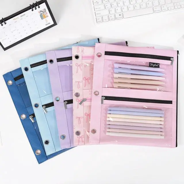Alt view image 7 of 7 - SKYDUE Pencil Pouch for 3 Ring Binder, 3 Pockets and Clear Window,11" x 9" | 3 Compartment Zipper Pencil Case, Large Capacity Organizer for School Supplies, Students, Kids & Teachers