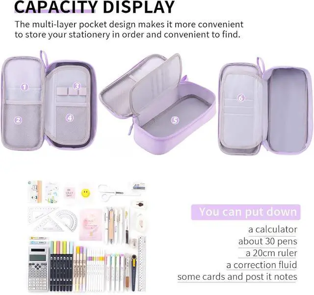 Alt view image 2 of 6 - CICIMELON Durable Pen Pencil Case Big Storage Pen Pouch Bag for School Supplies Office College Teen Girls Adults, Purple