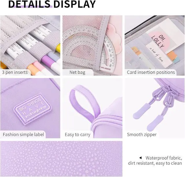 Alt view image 4 of 6 - CICIMELON Durable Pen Pencil Case Big Storage Pen Pouch Bag for School Supplies Office College Teen Girls Adults, Purple