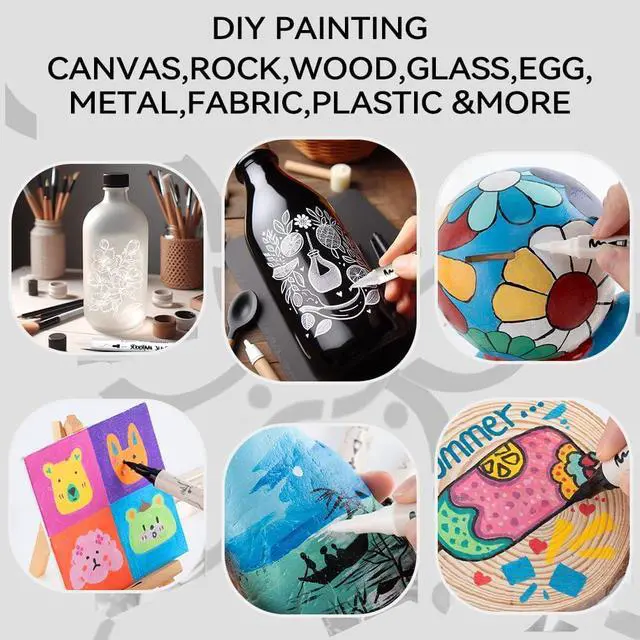 Alt view image 2 of 7 - TRANSON 4 Black and 4 White Paint Markers Brush and Bold Dual-tip Acrylic Paint Marker Set for Rock Painting Glass Canvas Wood Leather Ceramic Painting