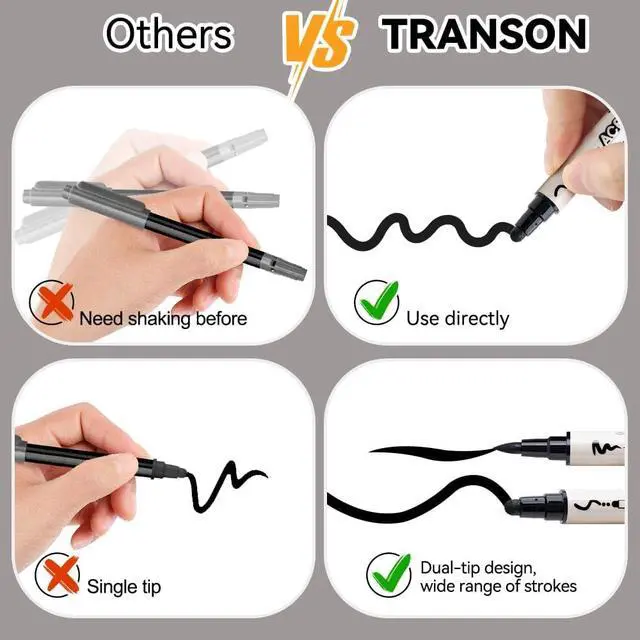 Alt view image 5 of 7 - TRANSON 4 Black and 4 White Paint Markers Brush and Bold Dual-tip Acrylic Paint Marker Set for Rock Painting Glass Canvas Wood Leather Ceramic Painting