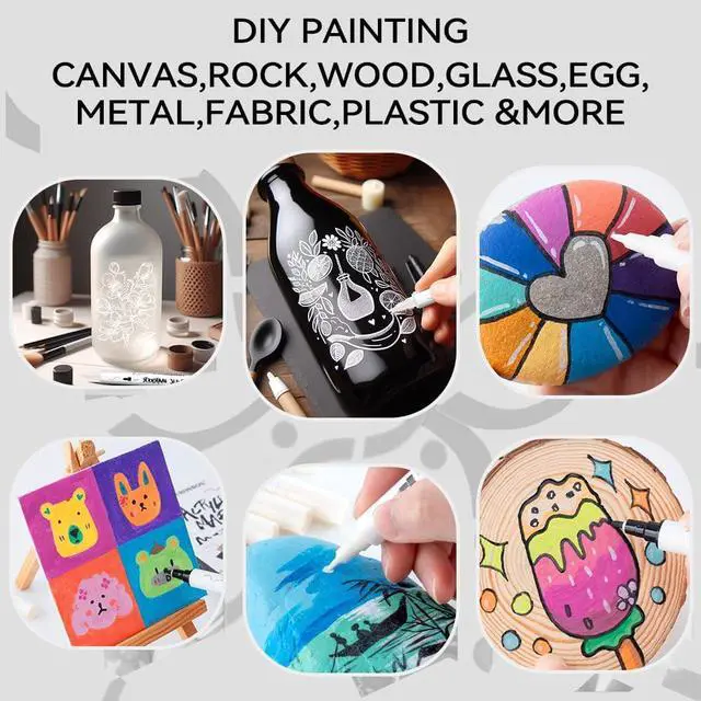 Alt view image 2 of 7 - TRANSON 4 Black and 4 White Paint Markers Brush and Fine Dual-tip Acrylic Paint Marker Set for Rock Painting Glass Canvas Wood Leather Ceramic Painting