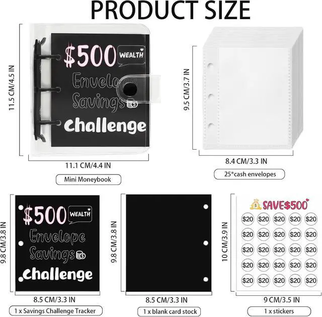 Alt view image 2 of 7 - Mini Money Saving Binder with 25 Cash Envelopes $500 Money Saving Challenge Reusable Savings Challenges Budget Book with Stickers, Savings Binder, Gifts for Christmas, New Year (Saving 500)