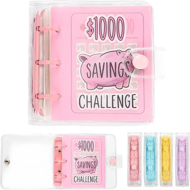 Main image of Mini Money Saving Binder with 25 Envelopes, $1000 Savings Challenge Book | Portable for Budgeting Cash Planner,School Class Prize Gift (Pink, $1000)