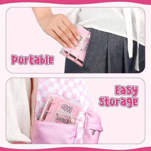 Alt view image 6 of 7 - Mini Money Saving Binder with 25 Envelopes, $1000 Savings Challenge Book | Portable for Budgeting Cash Planner,School Class Prize Gift (Pink, $1000)