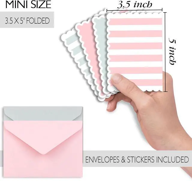 Alt view image 3 of 7 - AZAZA Blank Cards and Envelopes 24 Pack,3.5x5 Mini Striped Greeting Cards,Blank Note Cards for Baby Shower,Wedding Thank You Cards,Bridal Shower,Small Quick Notes (Pink and Gray)