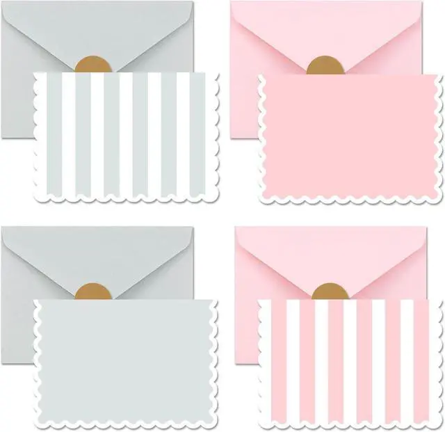 Alt view image 5 of 7 - AZAZA Blank Cards and Envelopes 24 Pack,3.5x5 Mini Striped Greeting Cards,Blank Note Cards for Baby Shower,Wedding Thank You Cards,Bridal Shower,Small Quick Notes (Pink and Gray)