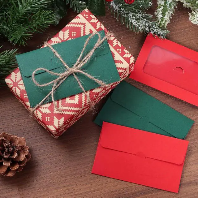 Alt view image 3 of 6 - 100pcs Gift Cards Envelopes Blank Sleeves Cards Holder Red Green | Small Envelopes, Mini, for Business, Christmas, 4x2.4inch